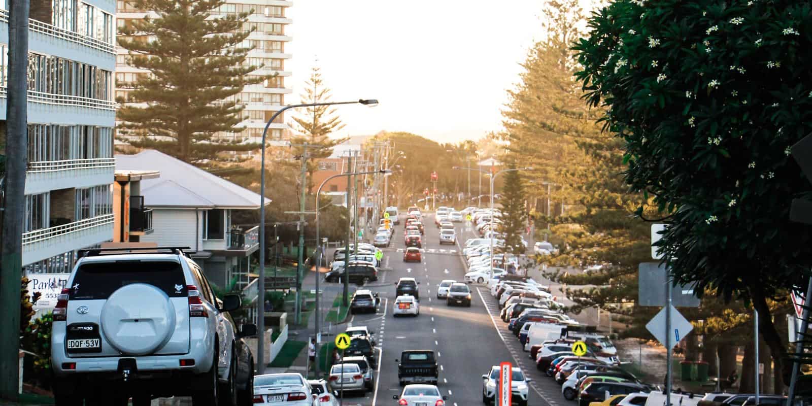 A tree lined street on the God Coast